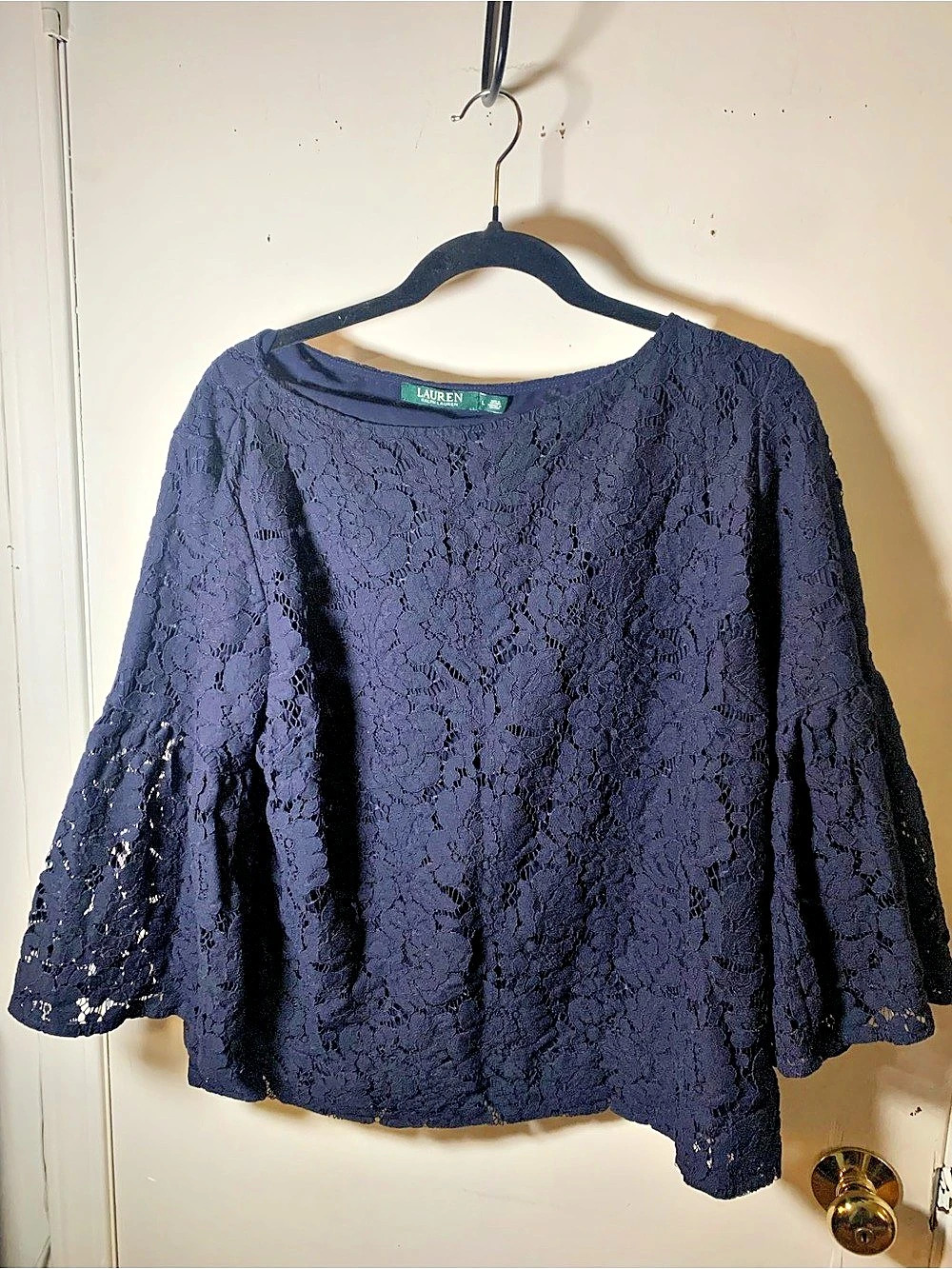 Lauren Ralph Lauren Floral Lace Blouse in Blue Size Large Like New